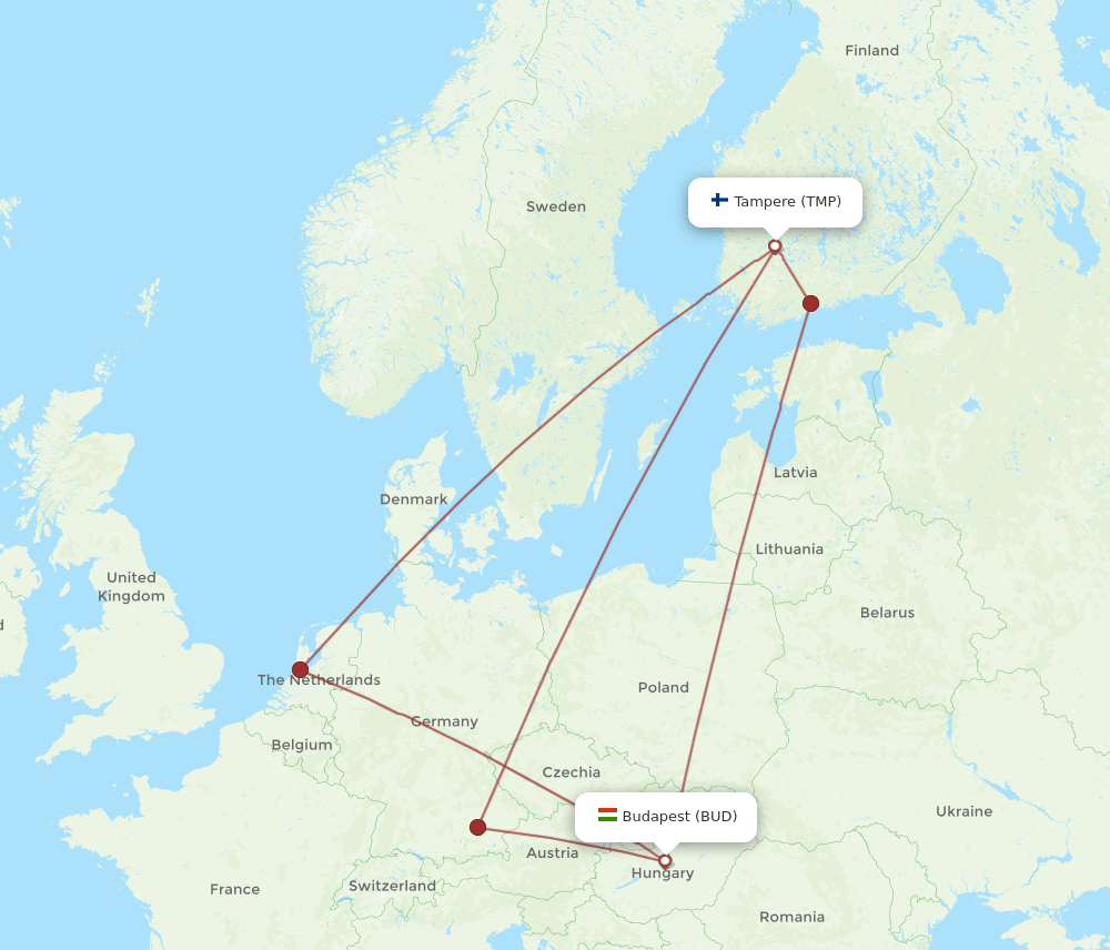 TMP to BUD flights and routes map
