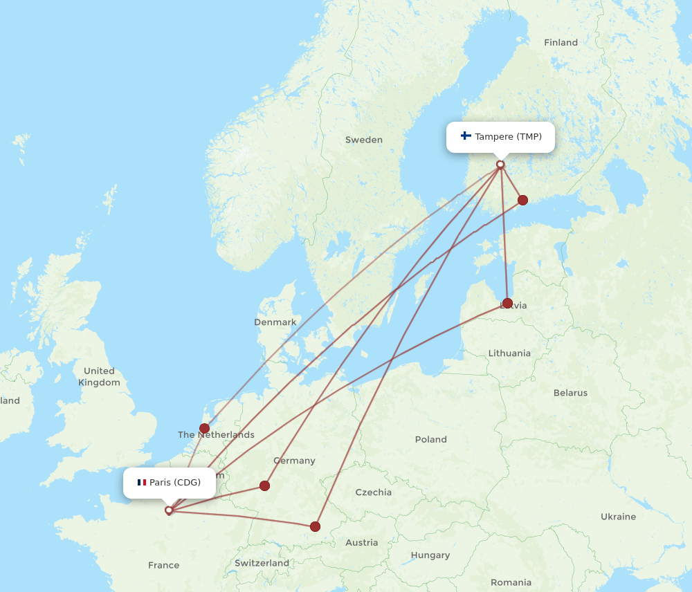 TMP-CDG flight routes