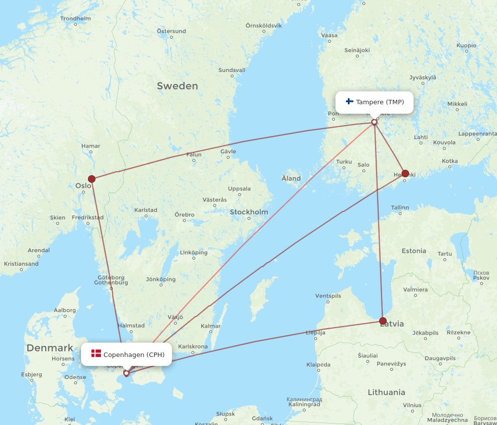 TMP-CPH flight routes