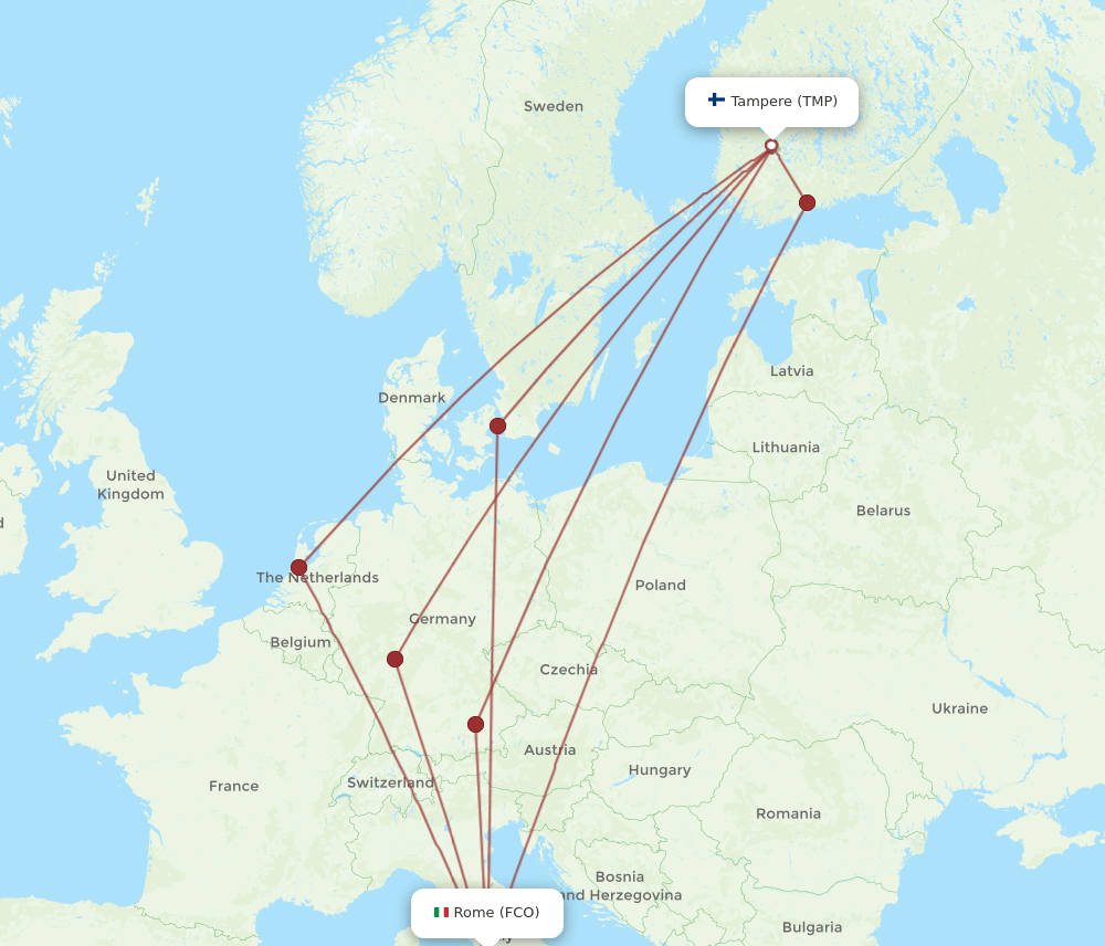 TMP-FCO flight routes