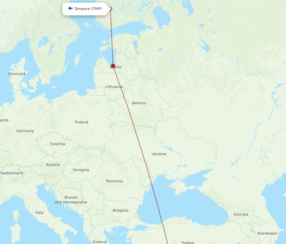 Larnaca - Tampere route map and flight paths