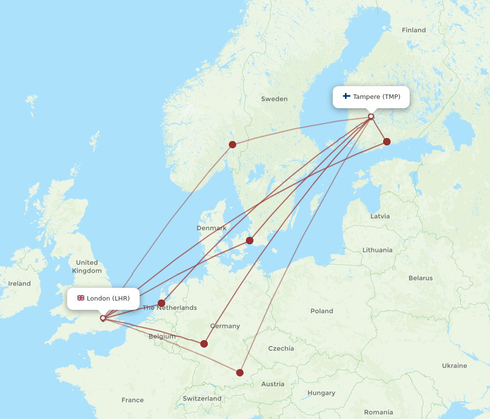 TMP-LHR flight routes