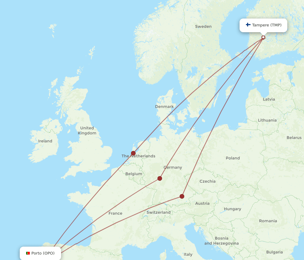 TMP to OPO flights and routes map