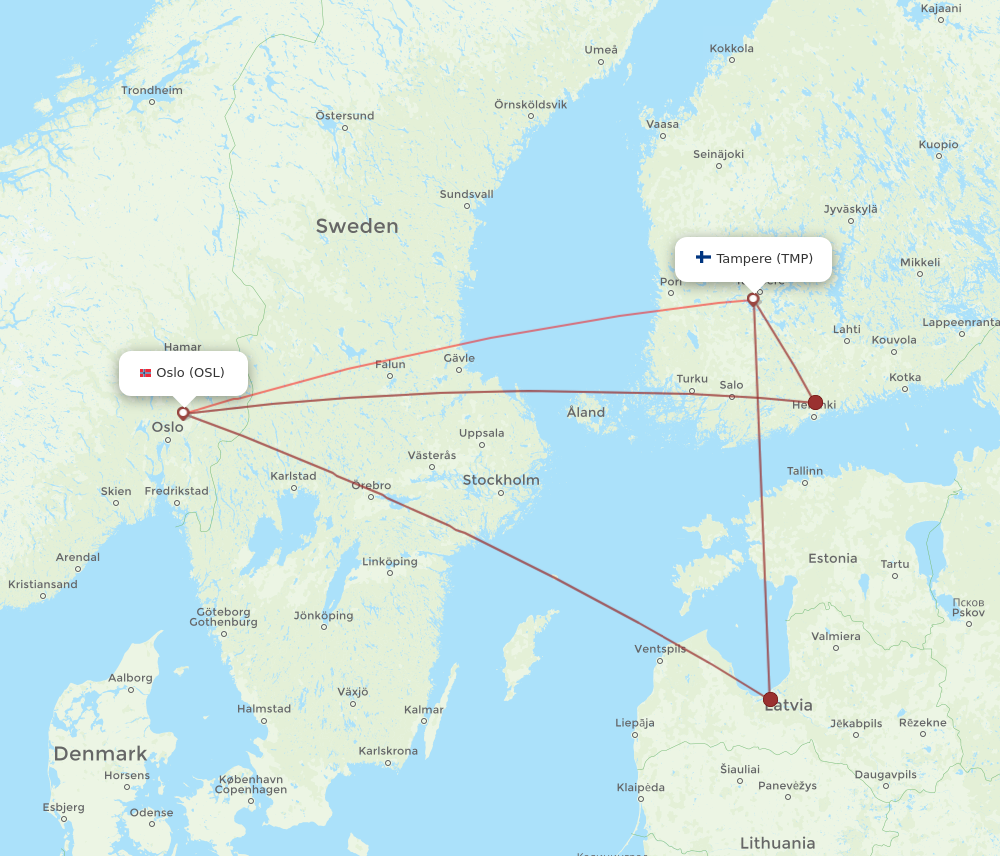 TMP to OSL flights and routes map