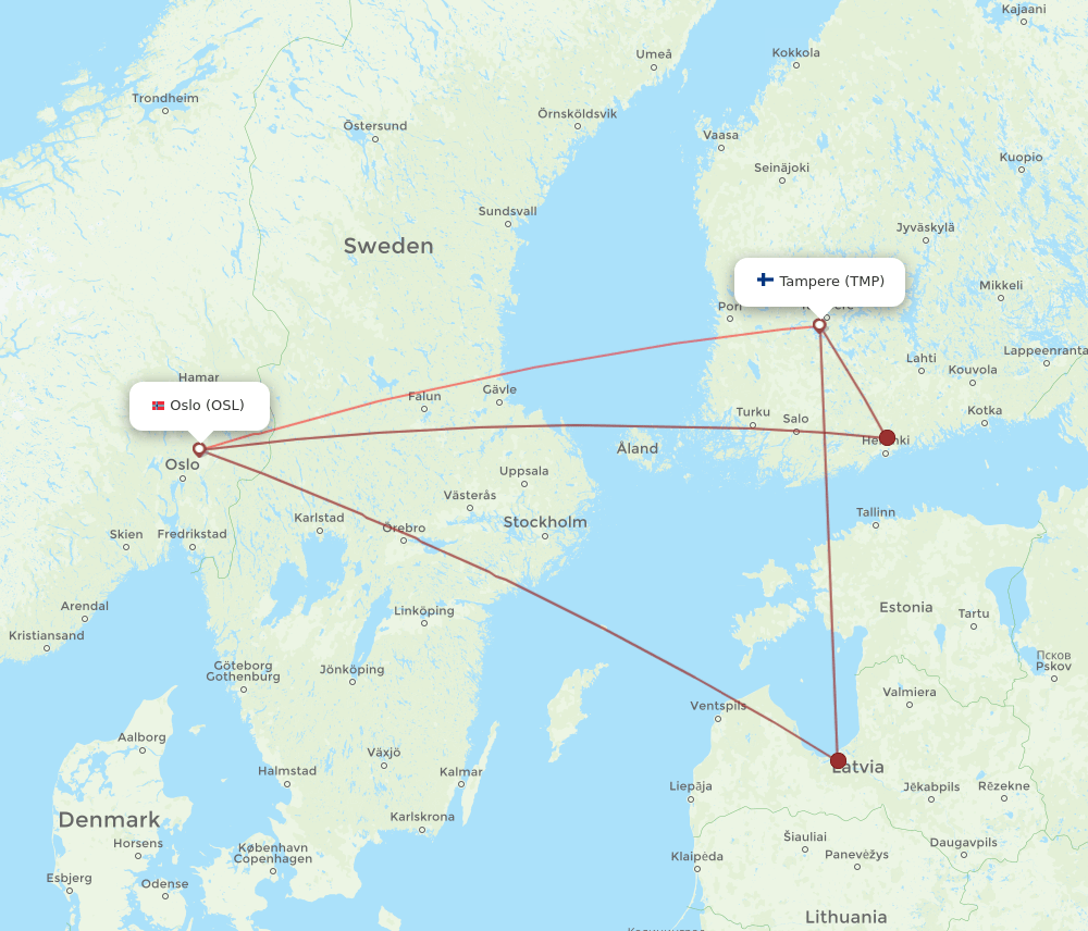 TMP-OSL flight routes