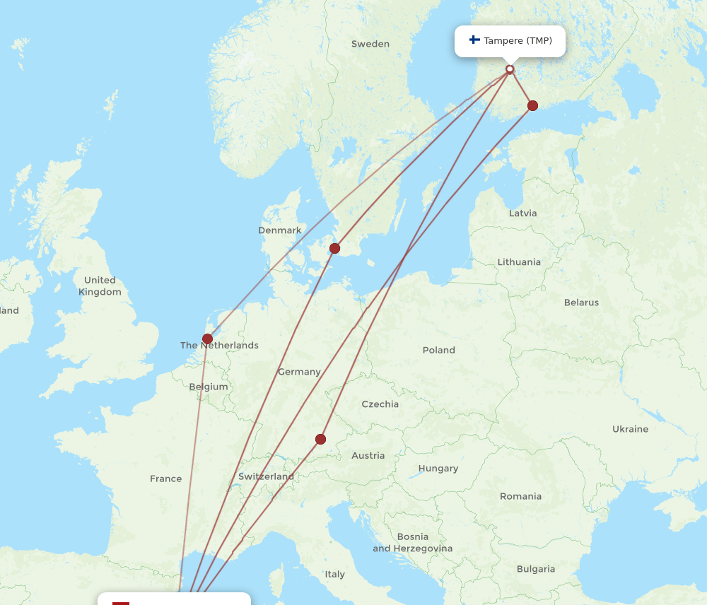 TMP to PMI flights and routes map