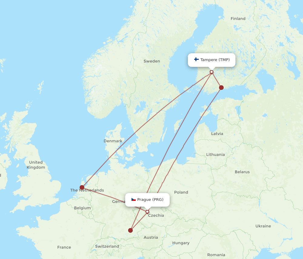 TMP to PRG flights and routes map