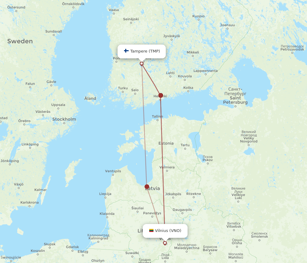TMP to VNO flights and routes map