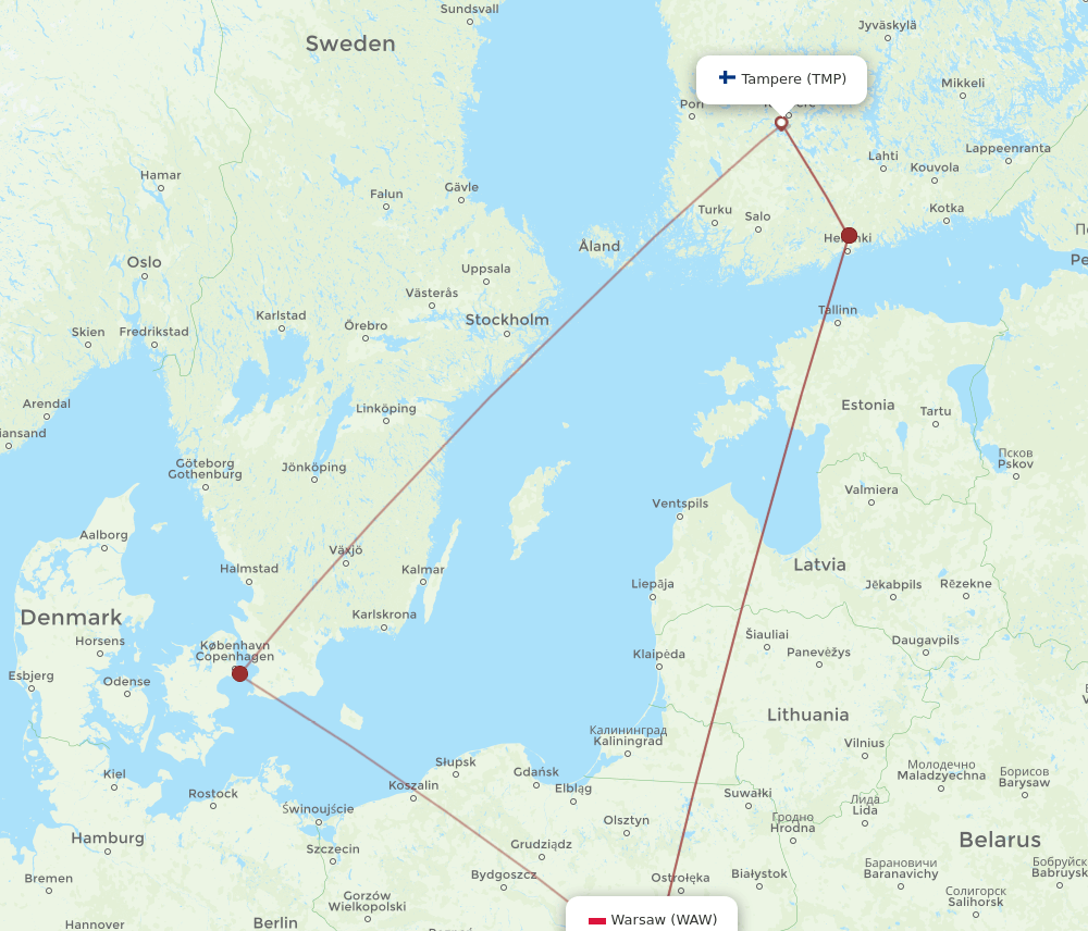 TMP-WAW flight routes