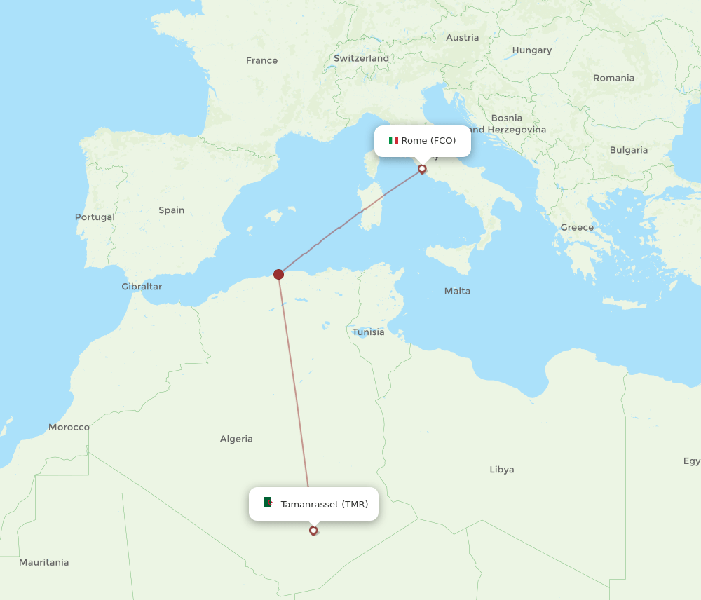Rome - Tamanrasset route map and flight paths