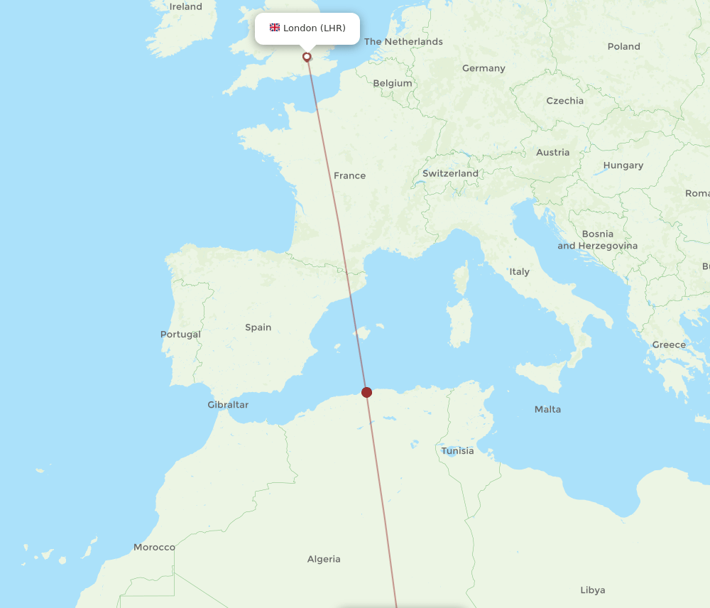 TMR to LHR flights and routes map