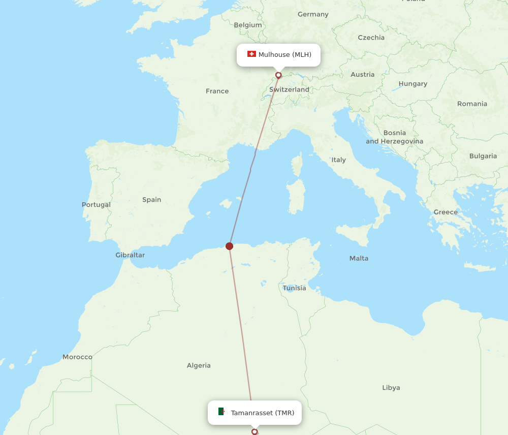 Mulhouse, France/Basel - Tamanrasset route map and flight paths