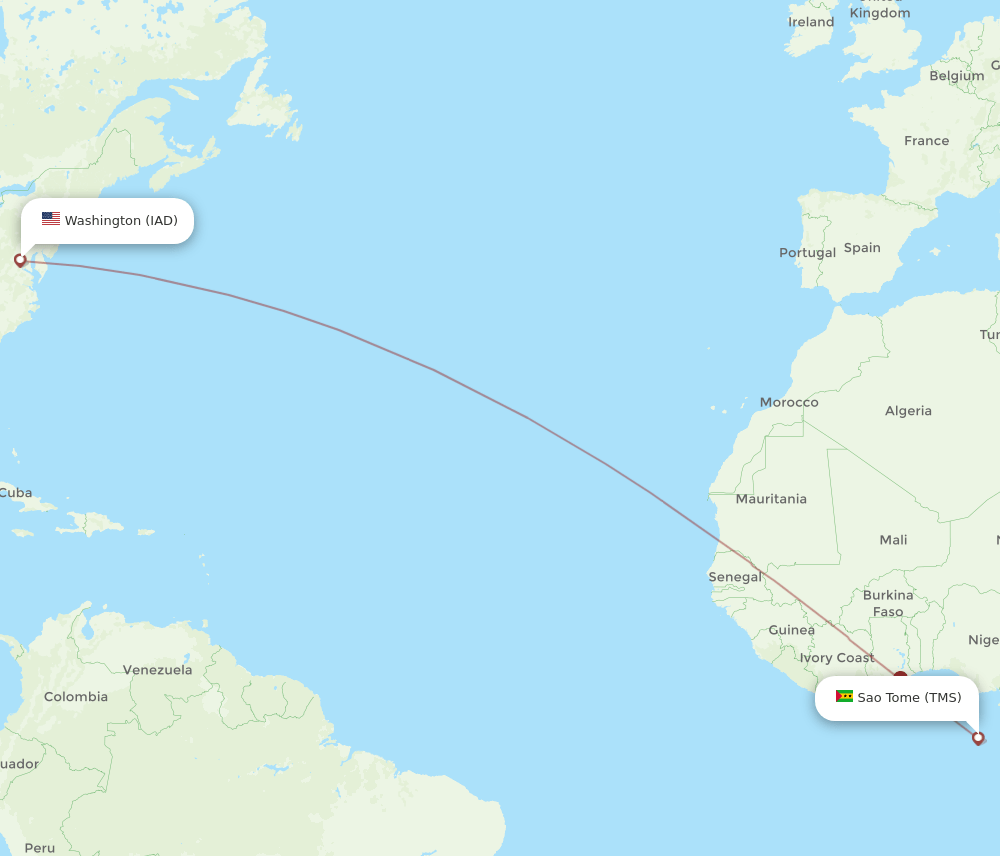 TMS to IAD flights and routes map