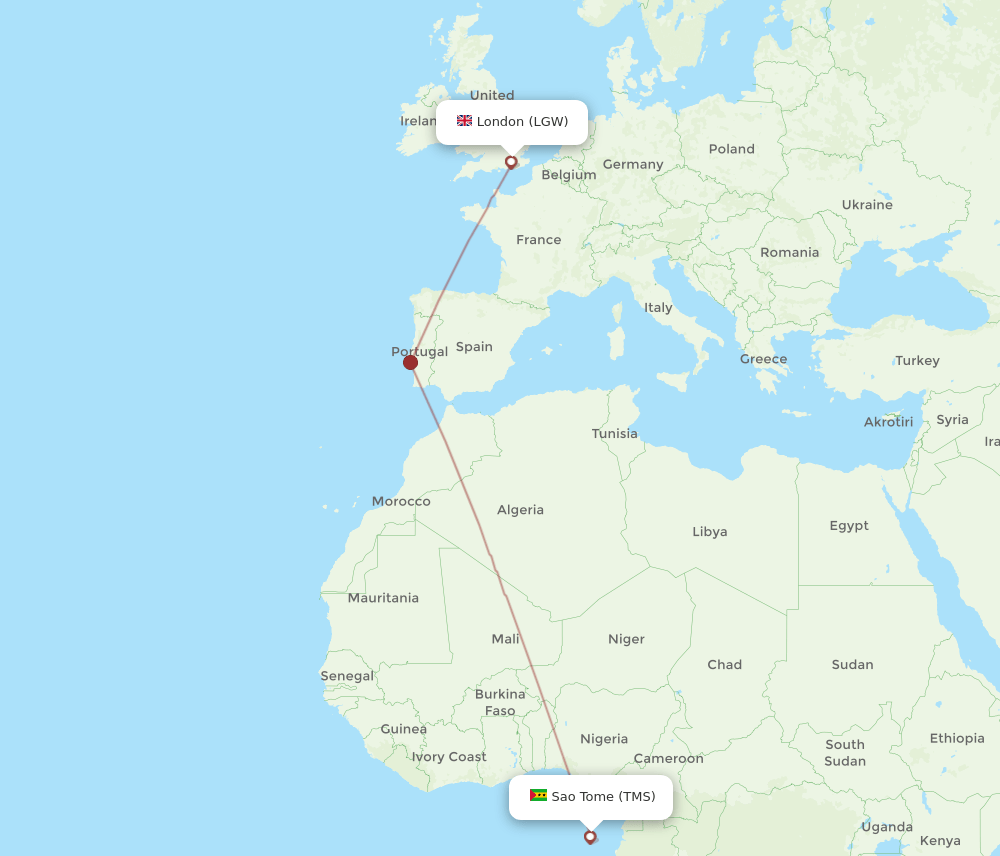 LGW to TMS flights and routes map