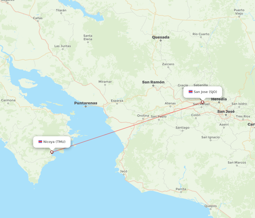 Tambor - San Jose route map and flight paths