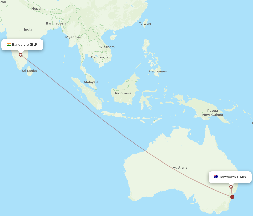 TMW-BLR flight routes