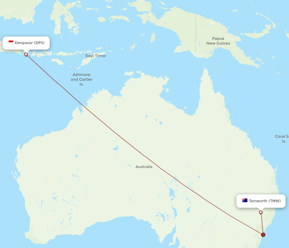 TMW to DPS flights and routes map