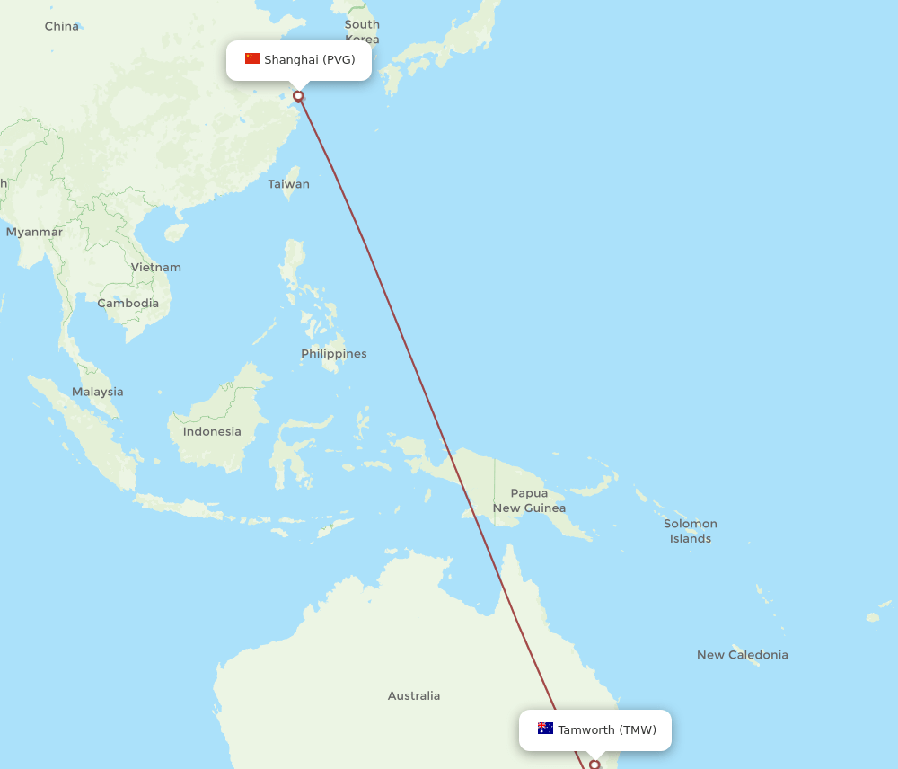 TMW-PVG flight routes