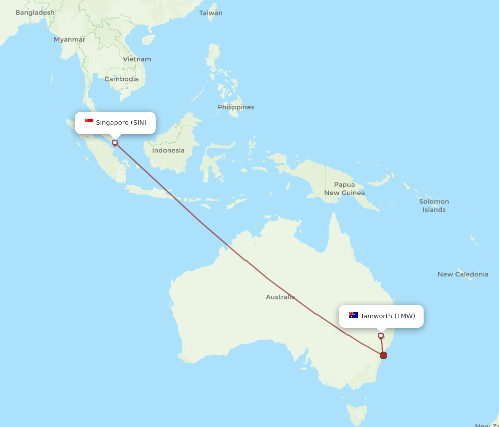 TMW-SIN flight routes