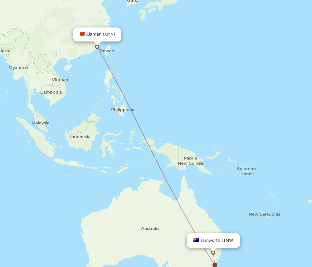 TMW-XMN flight routes