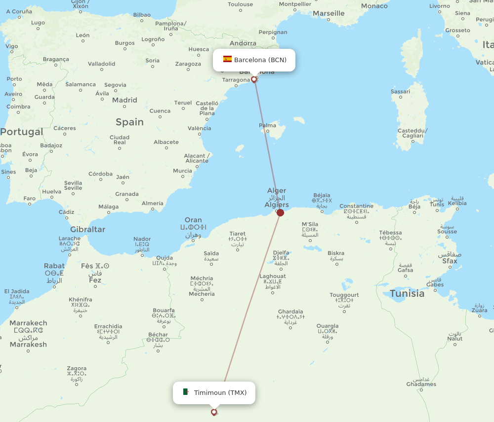 BCN to TMX flights and routes map