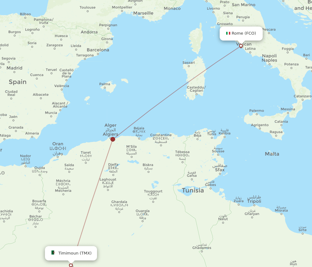 FCO to TMX flights and routes map