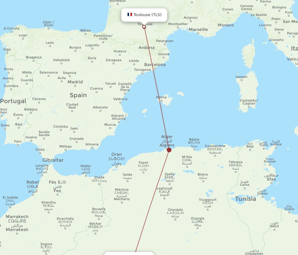 TLS to TMX flights and routes map