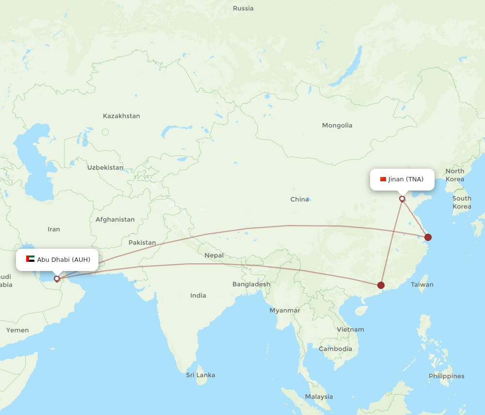TNA to AUH flights and routes map