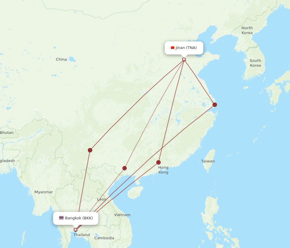 TNA to BKK flights and routes map
