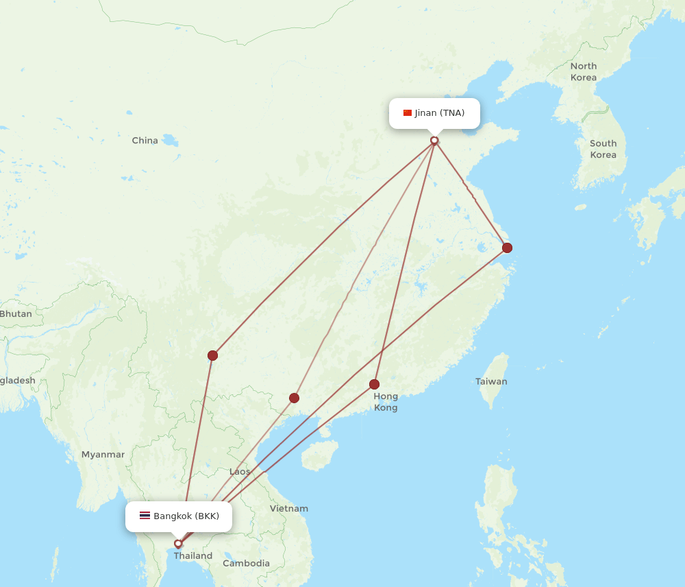 TNA to BKK flights and routes map