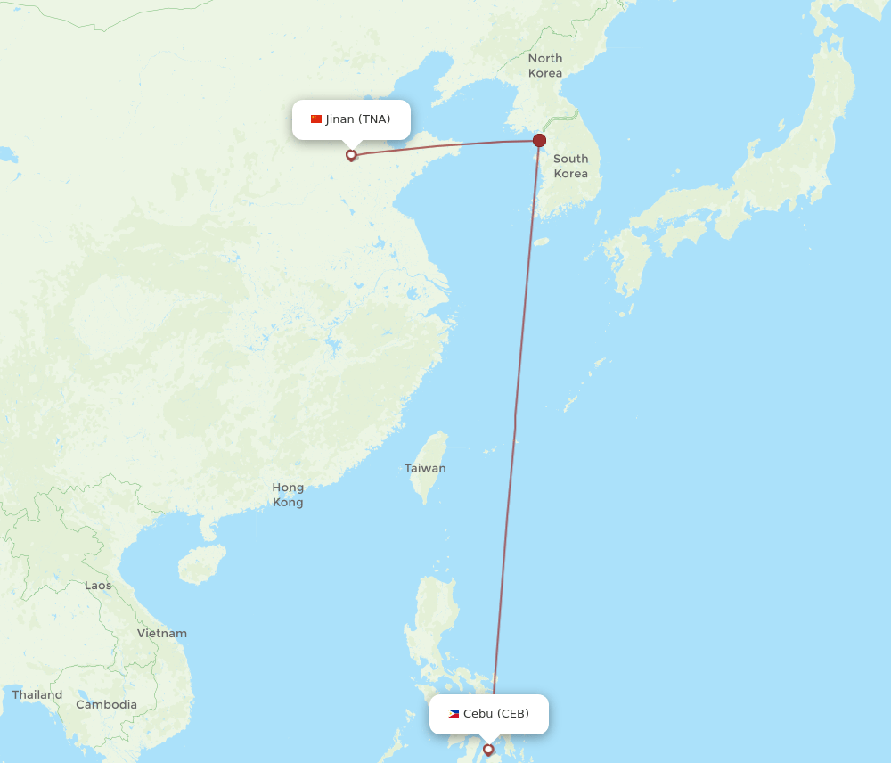 Cebu City - Jinan route map and flight paths