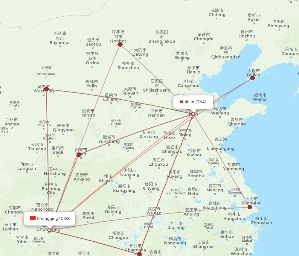 TNA to CKG flights and routes map