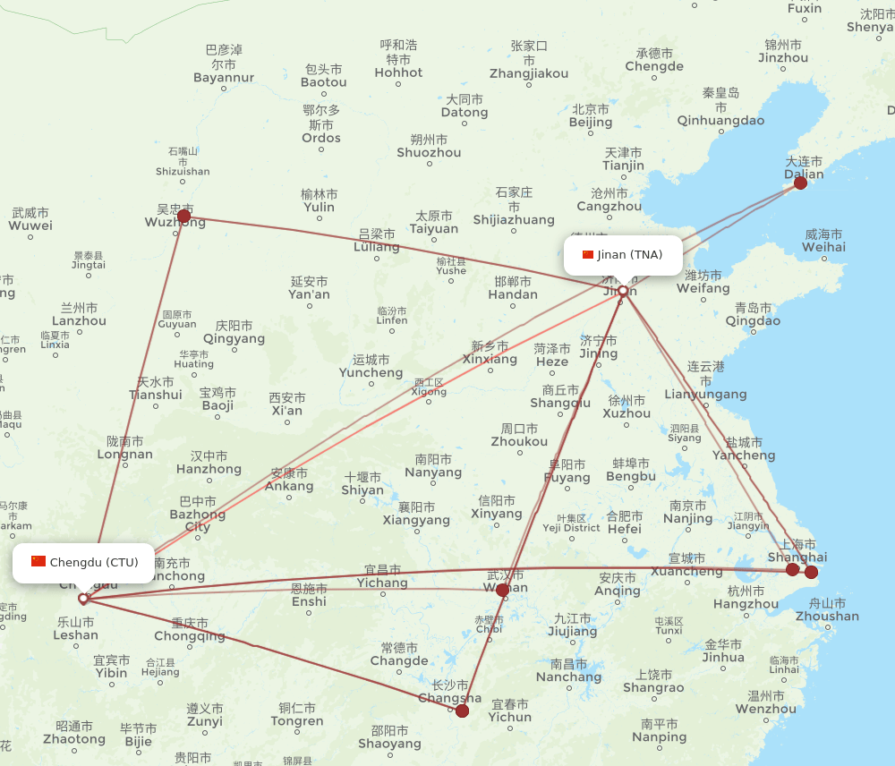 TNA to CTU flights and routes map