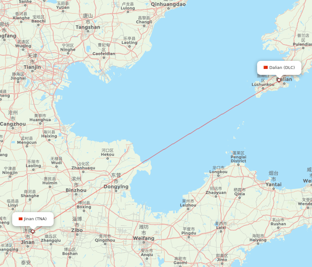 Jinan - Dalian route map and flight paths