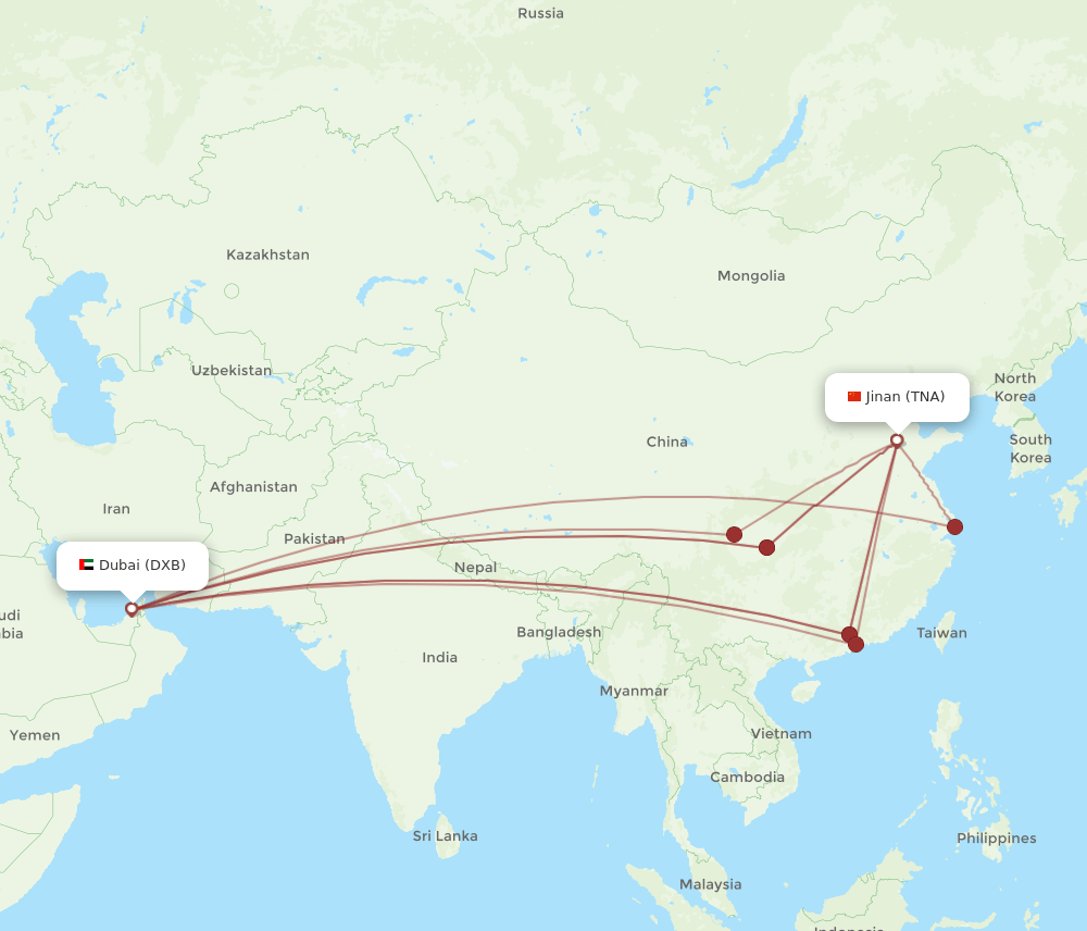 TNA to DXB flights and routes map
