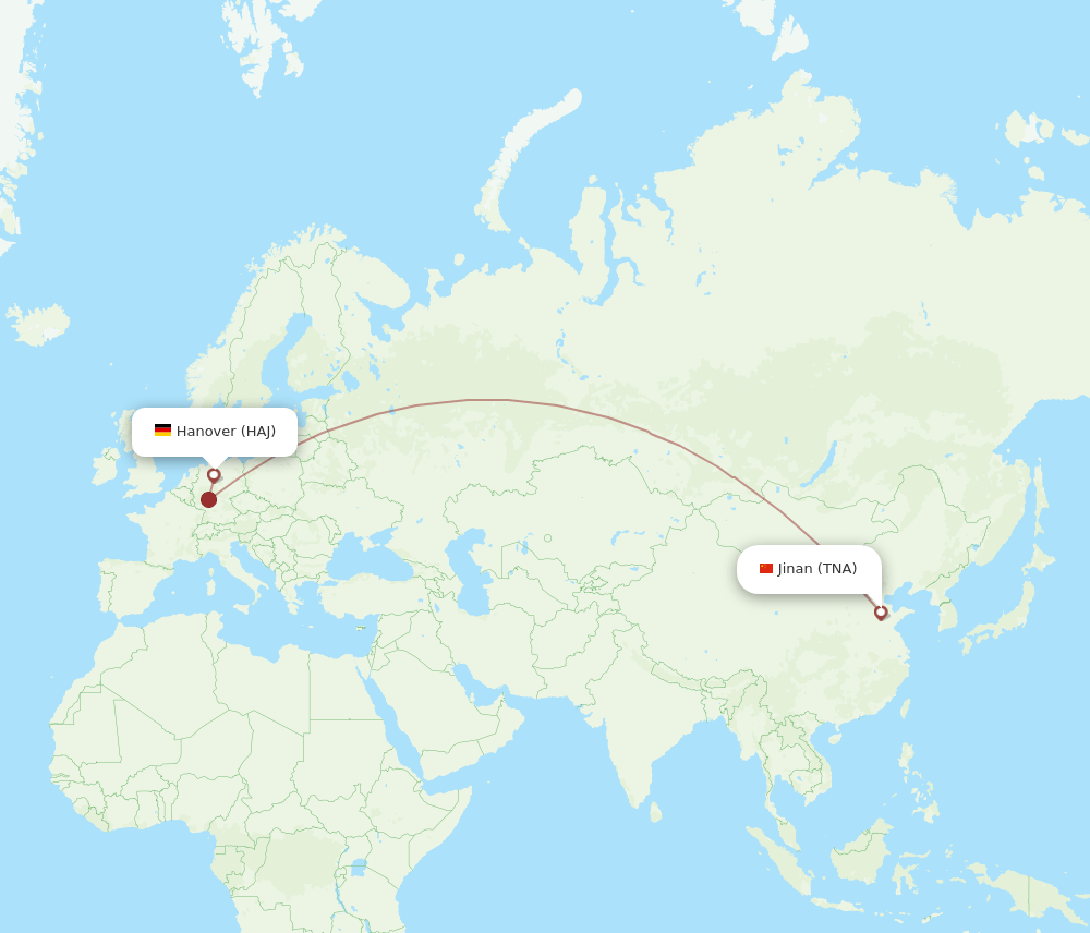 Jinan - Hanover route map and flight paths