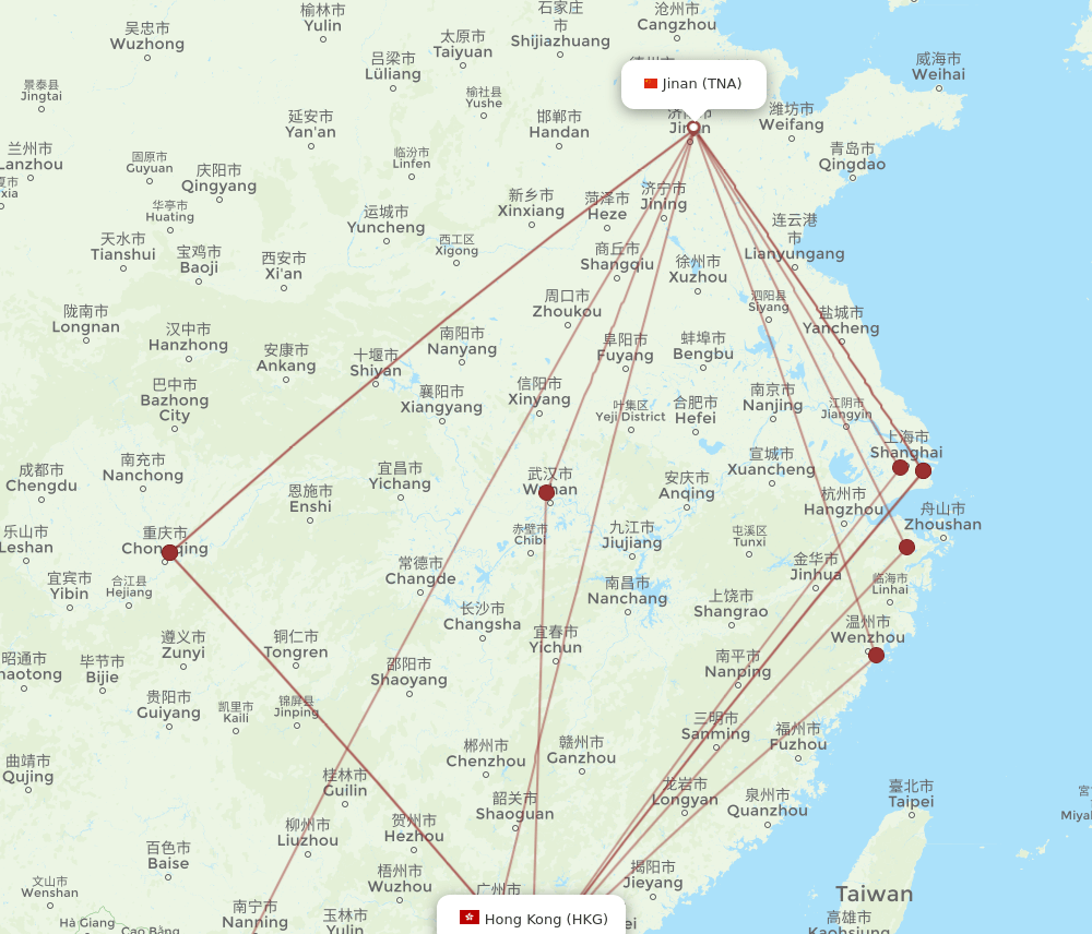 TNA-HKG flight routes