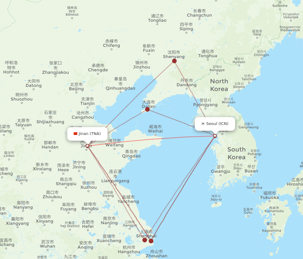 TNA-ICN flight routes