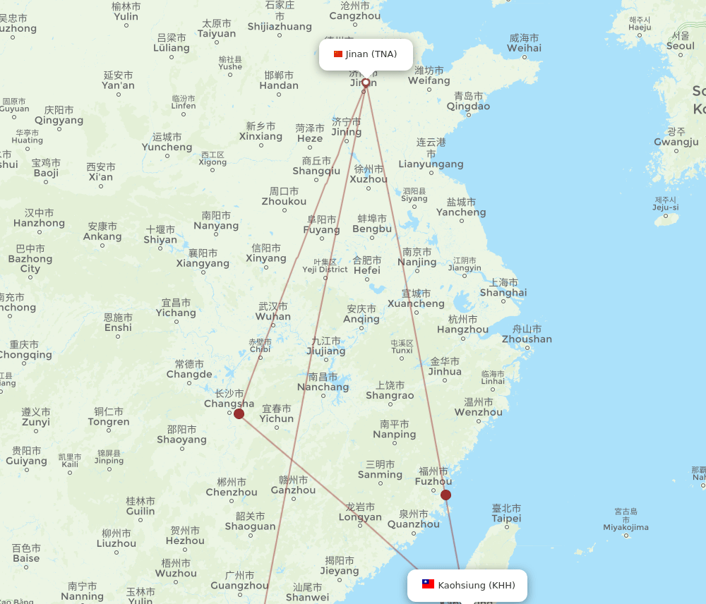 TNA-KHH flight routes