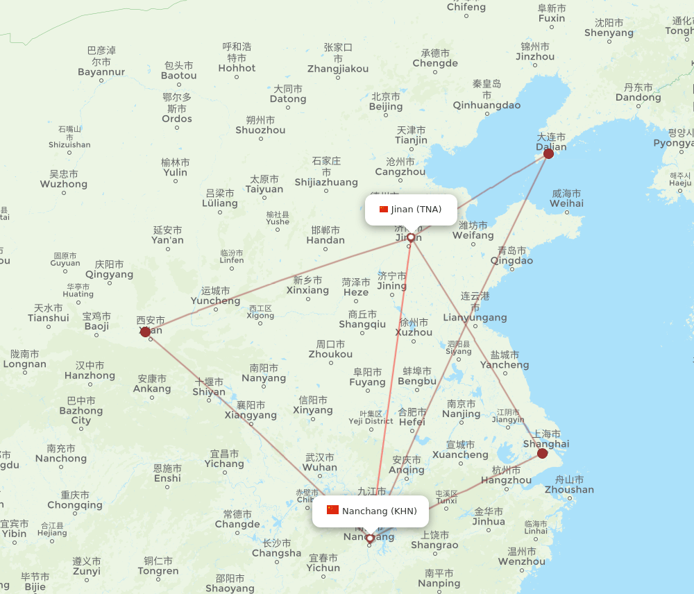 TNA-KHN flight routes