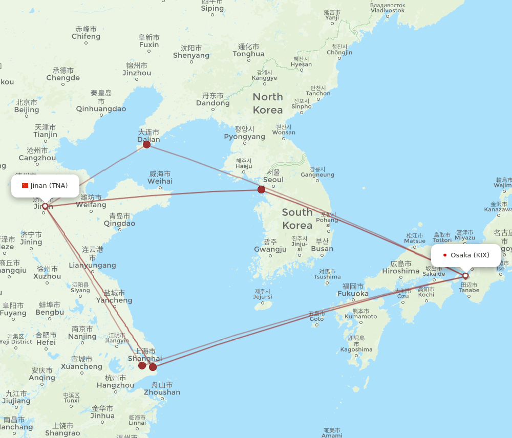 TNA-KIX flight routes