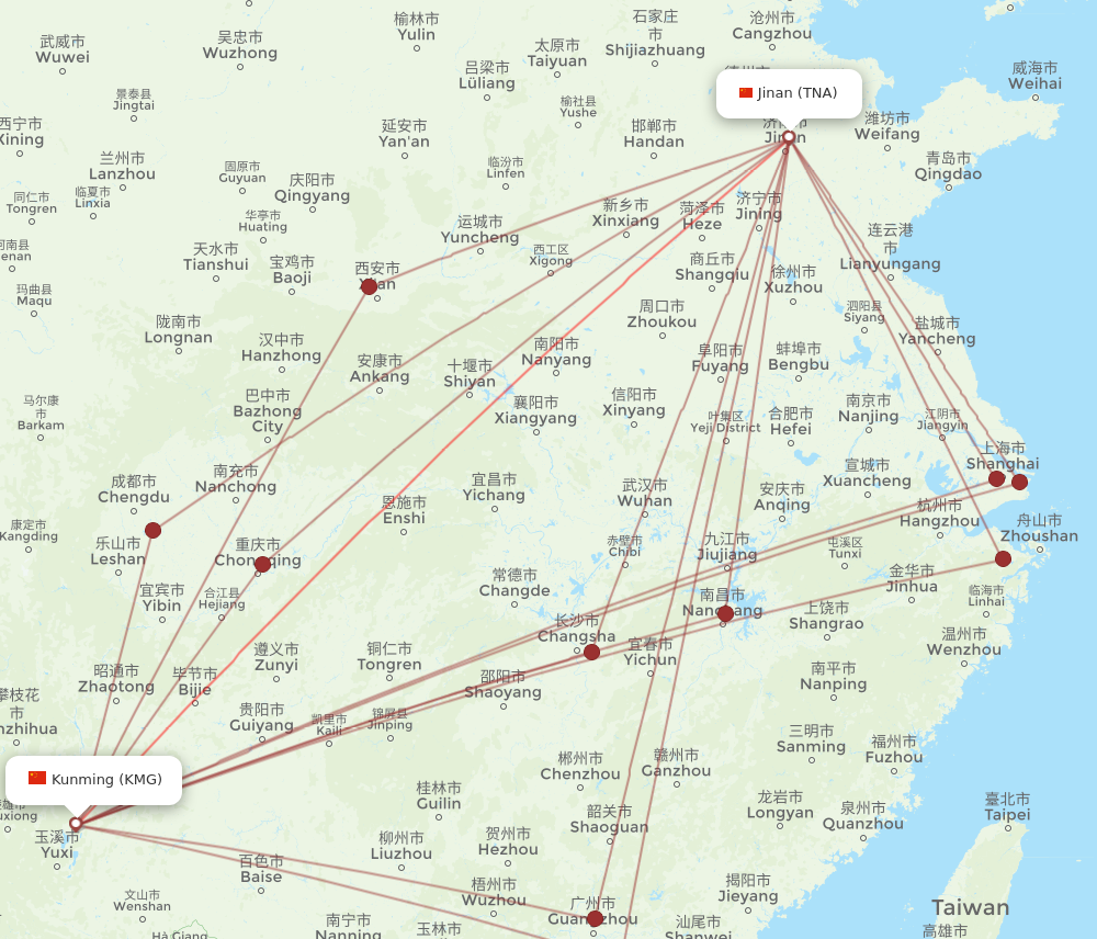 TNA to KMG flights and routes map