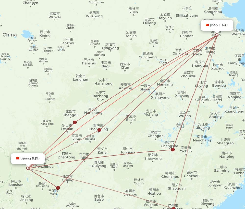 TNA-LJG flight routes