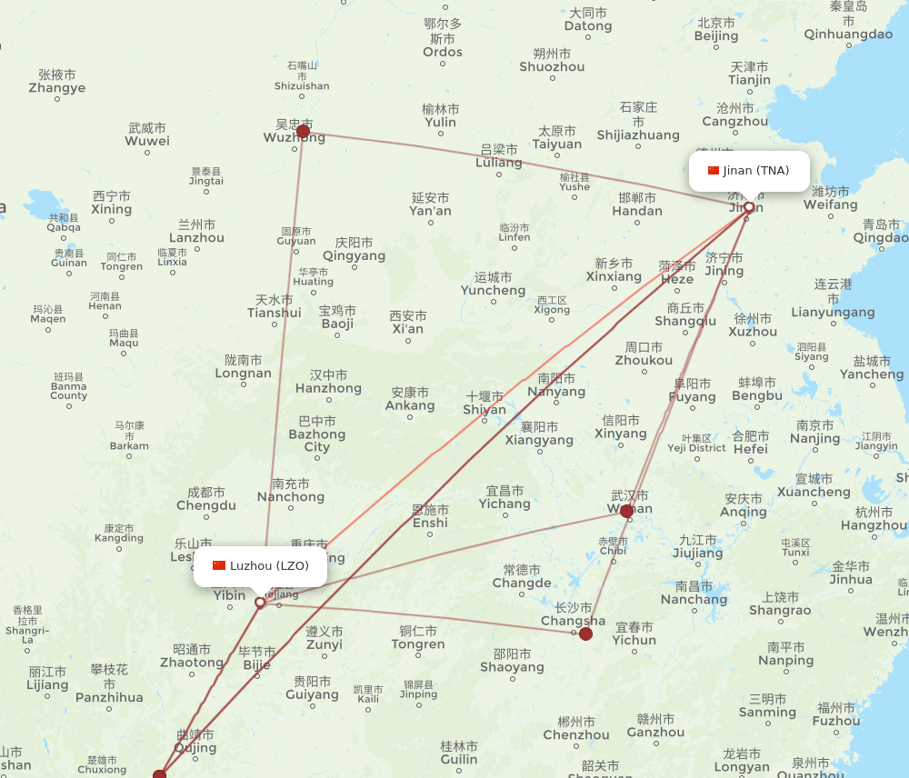 TNA to LZO flights and routes map