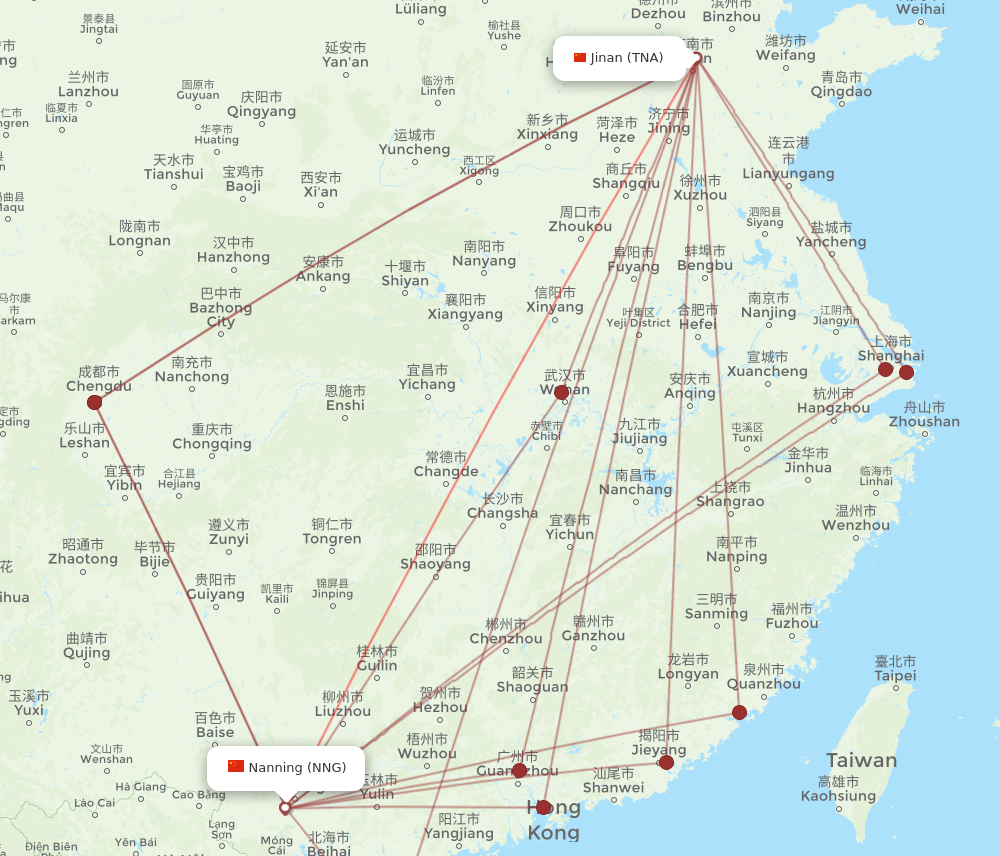TNA to NNG flights and routes map