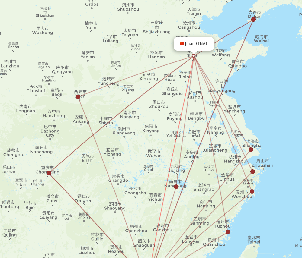 TNA to SZX flights and routes map