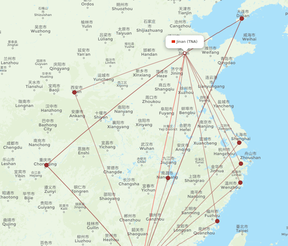 TNA-SZX flight routes