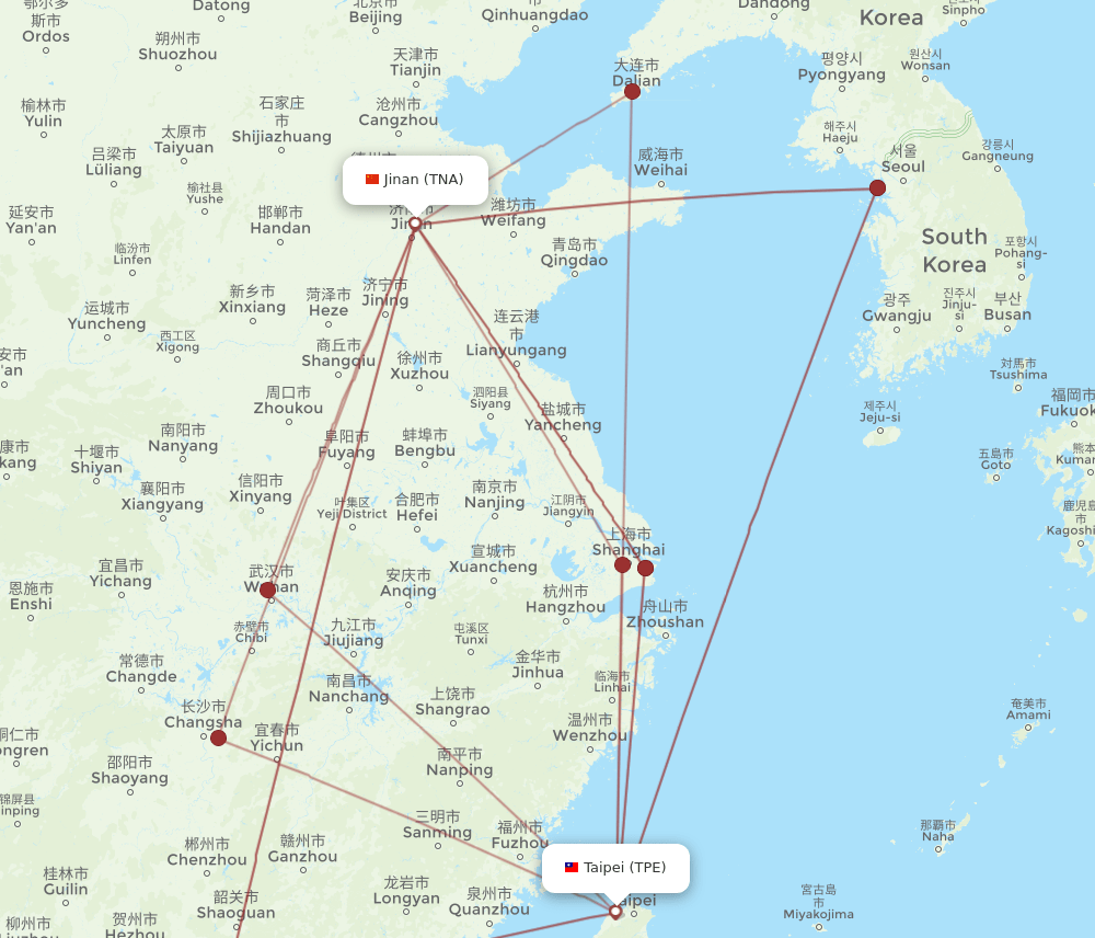 TNA to TPE flights and routes map