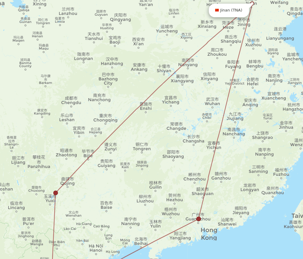 TNA to VTE flights and routes map