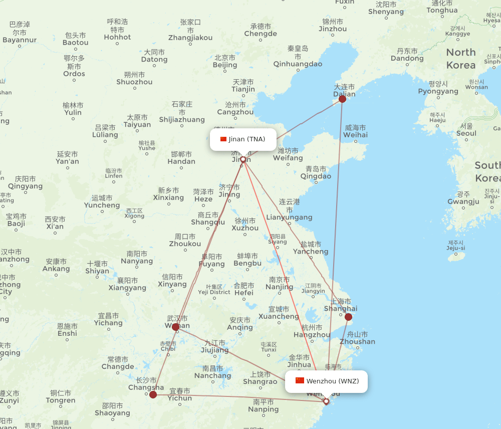 TNA to WNZ flights and routes map